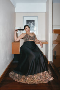 DALILAH Black and Gold Embroidered Lehenga Skirt