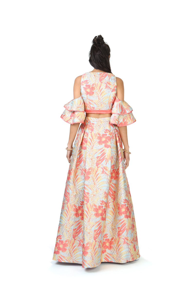 Harleen Kaur JAMANI Floral Palm Jacquard Lehenga Skirt - Back View