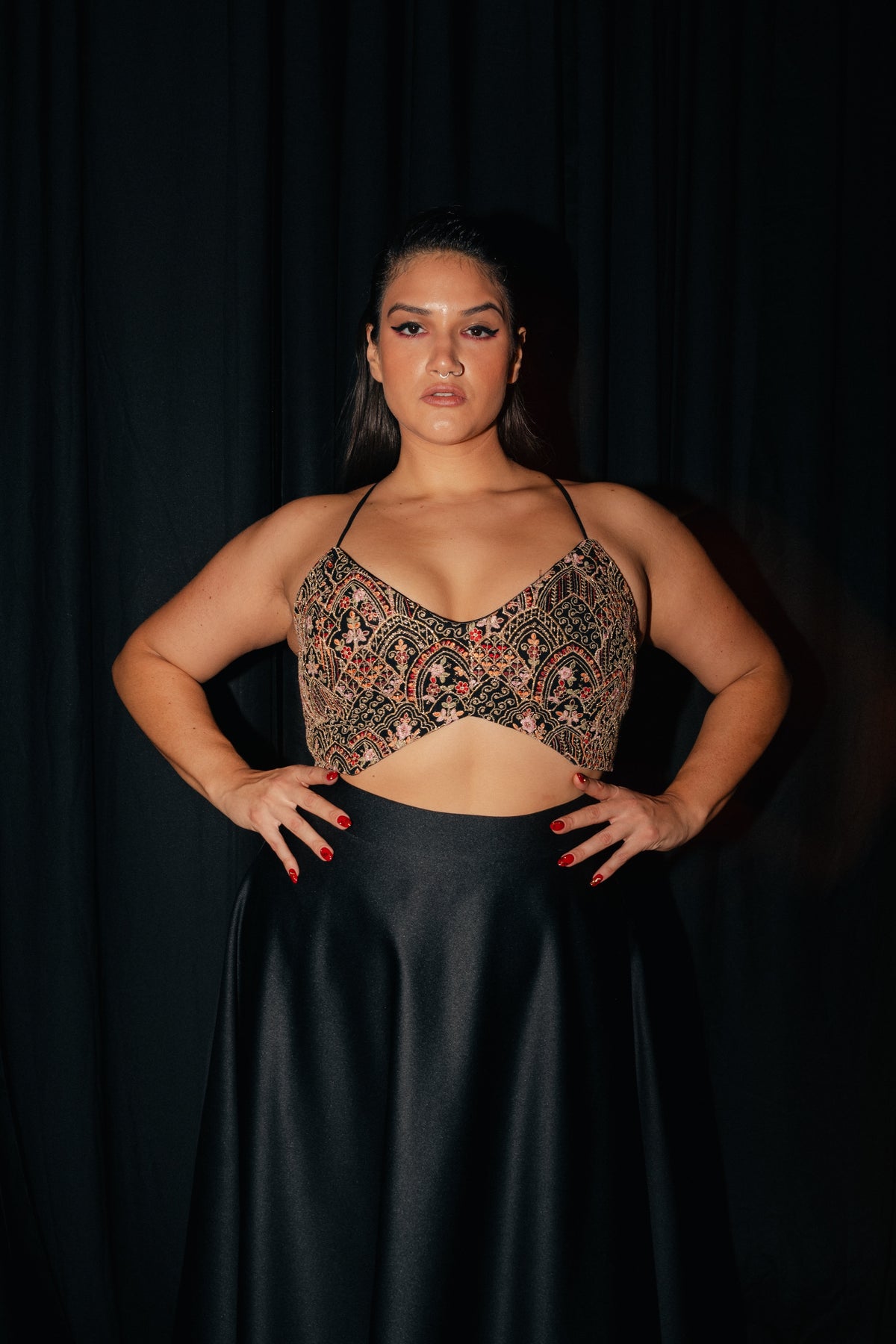 SAVARA Black Embroidered Lehenga Top