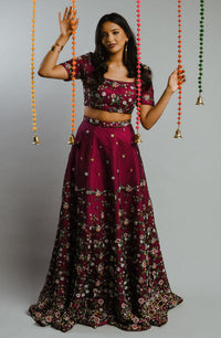 NORA Wine Maroon Indian Bridal Lehenga Set