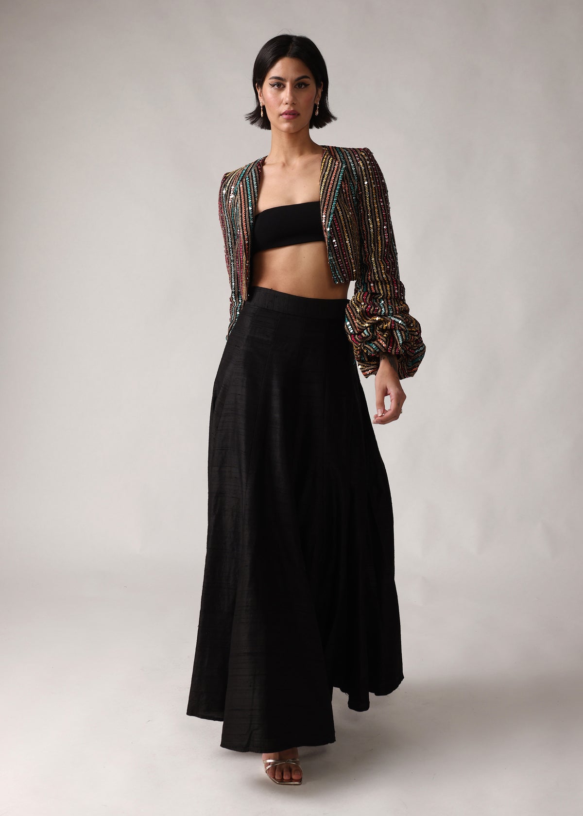 JANINE Black Sequin Cropped Jacket