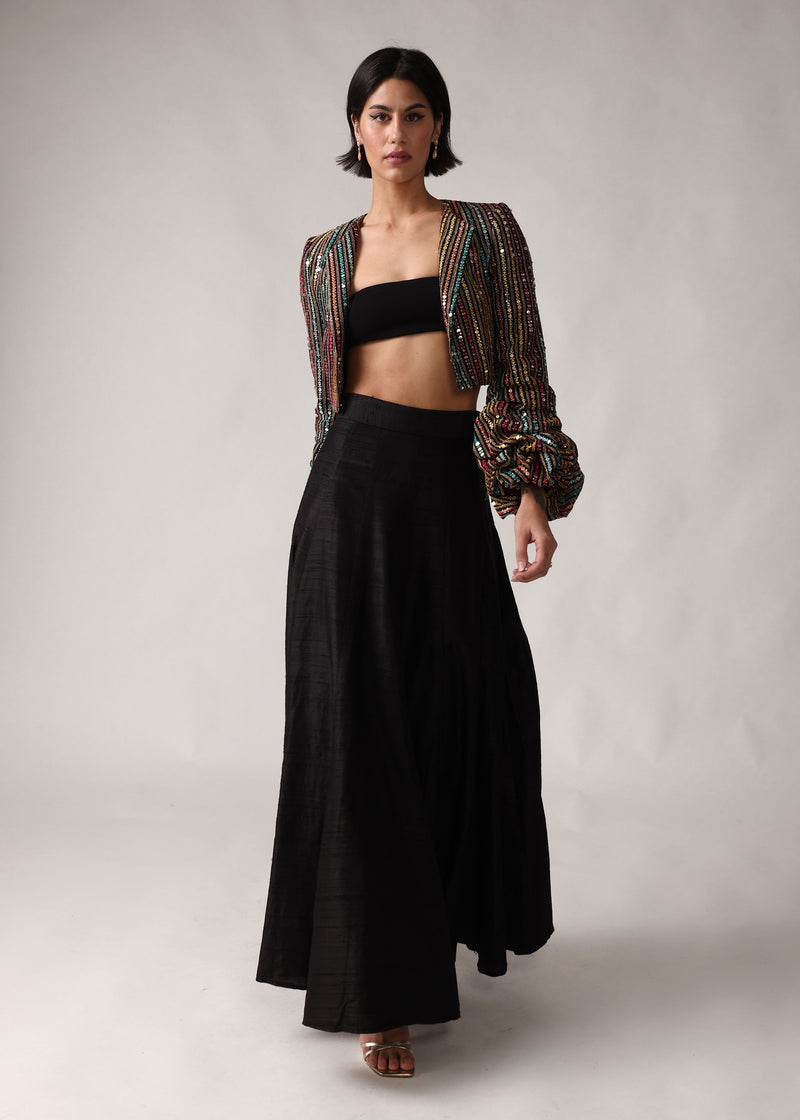 JANINE Black Sequin Cropped Jacket
