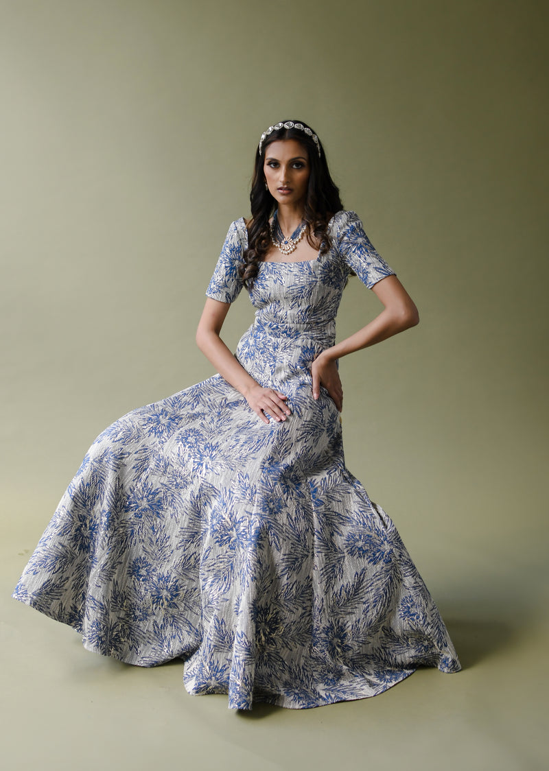 JANVI Slate Blue and Gold Lehenga Top | HARLEEN KAUR L JANVI Slate Blue and Gold Lehenga Top | HARLEEN KAUR L