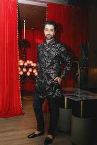 JIMMY Black and Gold Velvet Kurta