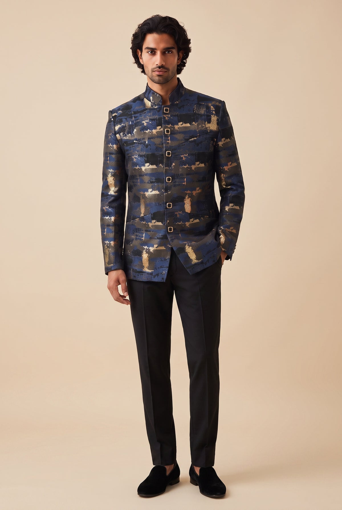JIN Blue and Gold Jodhpuri Jacket