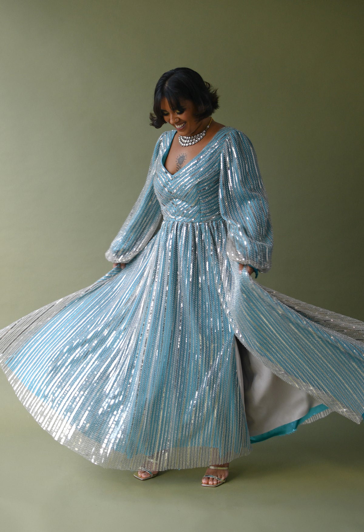 KAMIRA Teal and Silver Gown