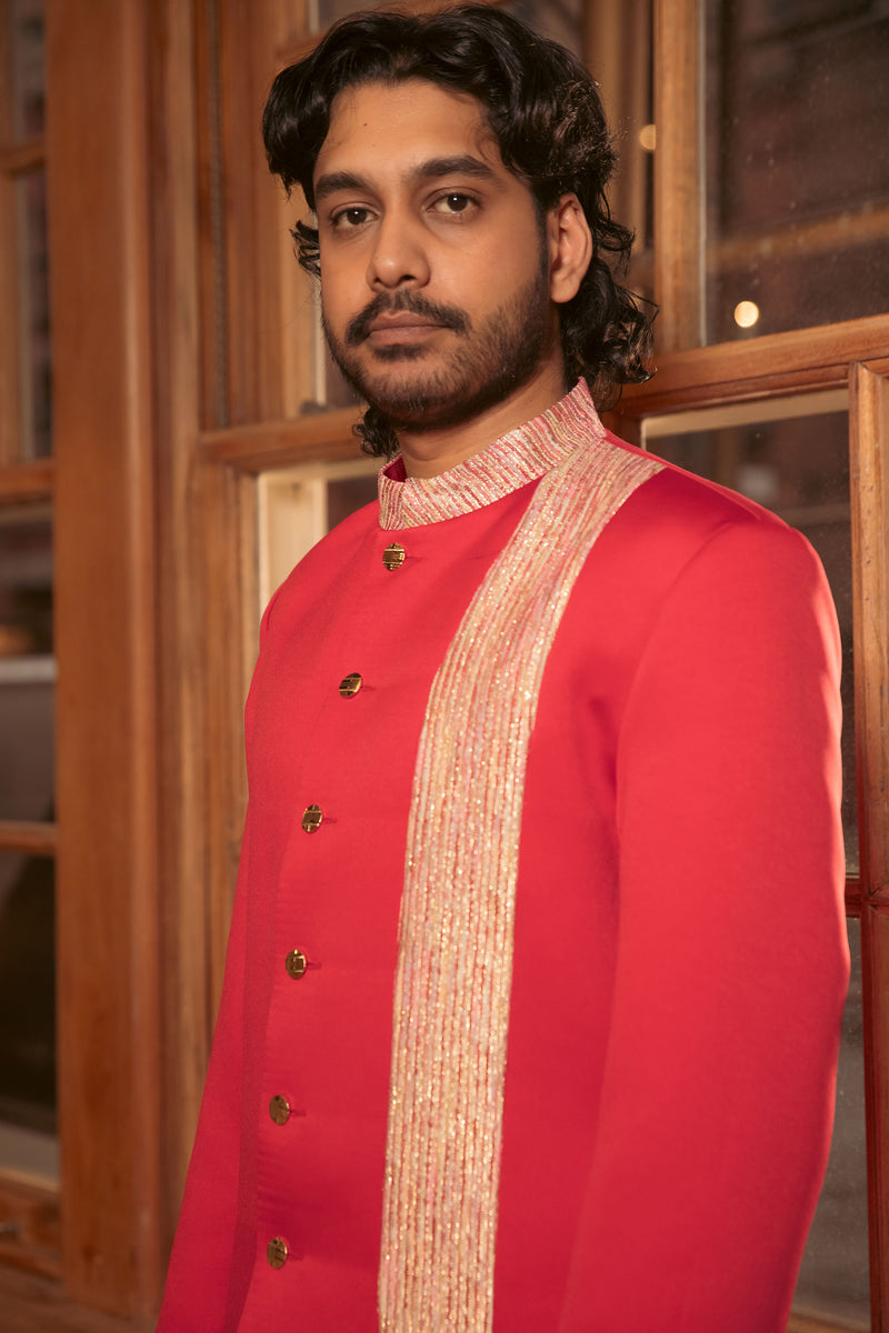 KARTHIK Red Sherwani