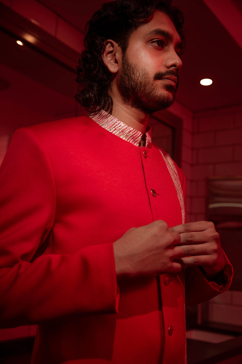 KARTHIK Red Sherwani