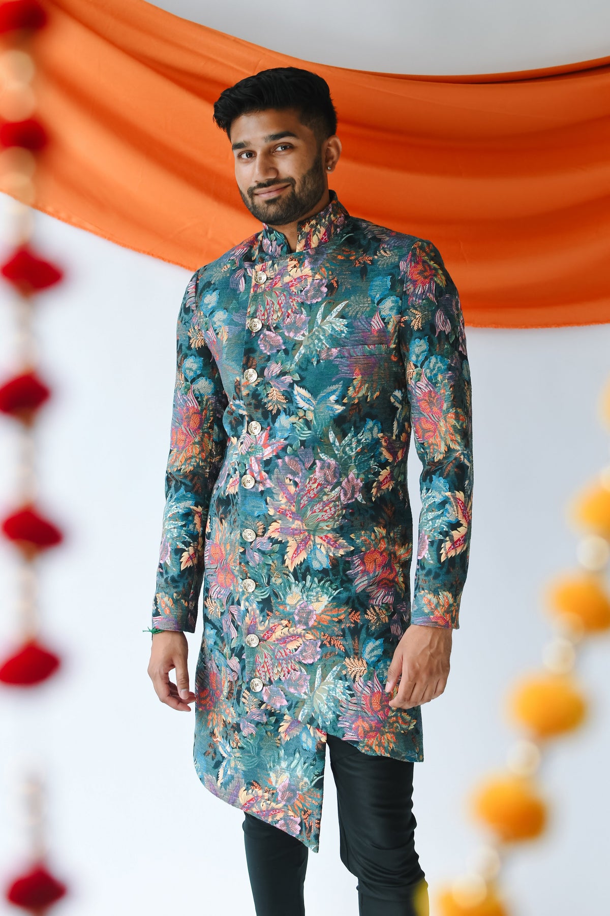 KASHMIR Floral Asymmetrical Sherwani