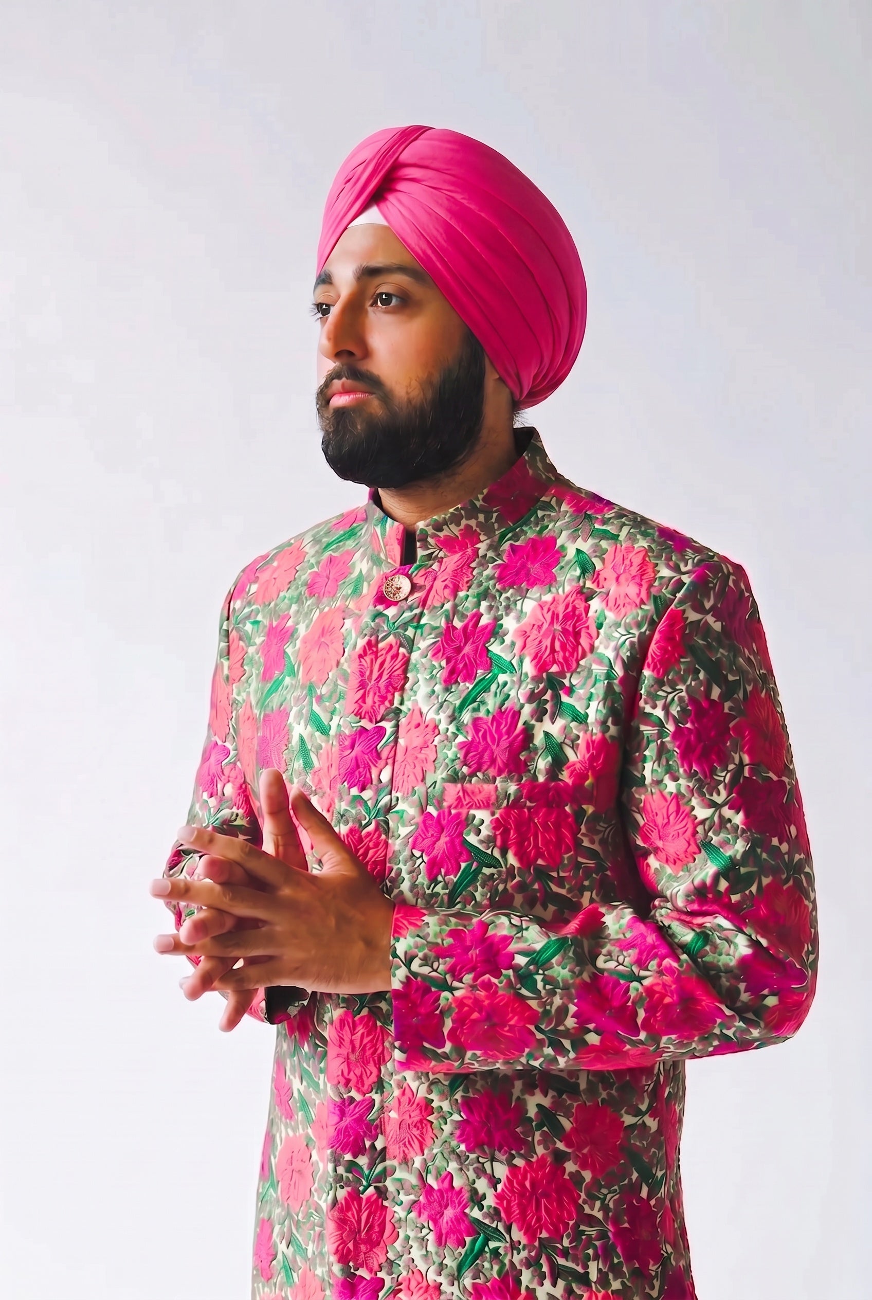 KINJAL Floral Red Wedding Sherwani