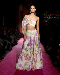 LAHINA Pastel Floral Embroidered Tulle Lehenga Set