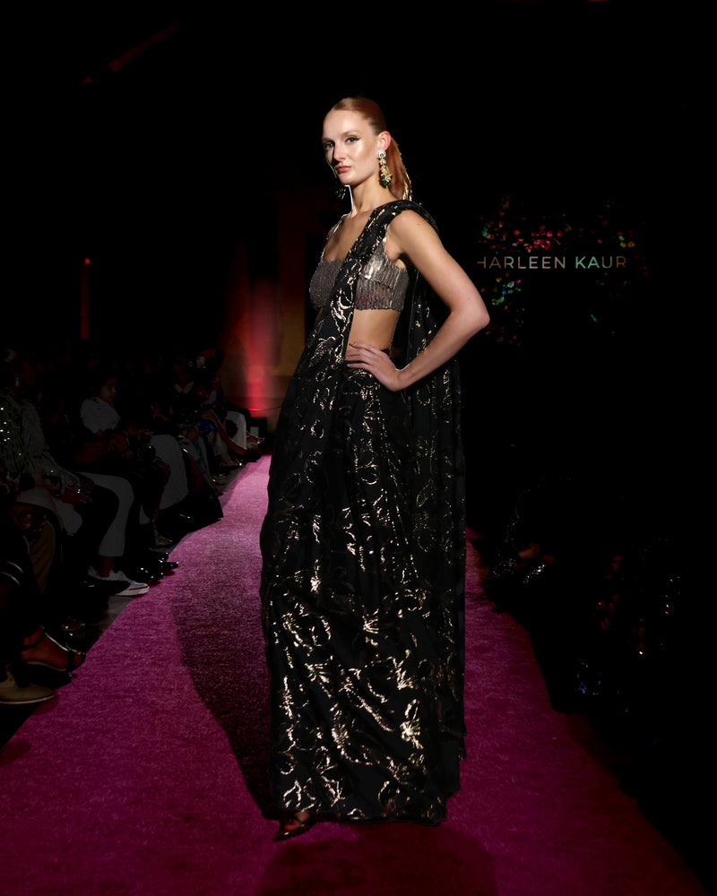 KANI Black and Gold Pre-Stitched Saree