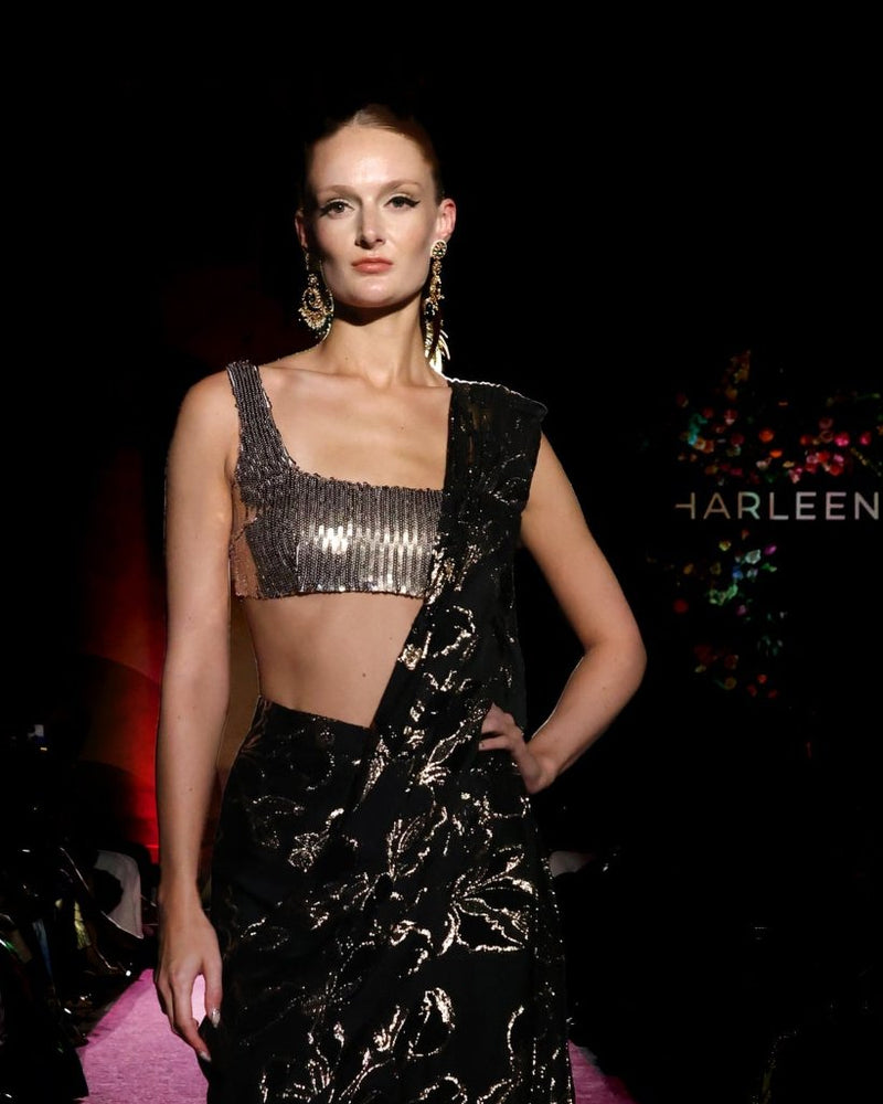 KANI Black and Gold Pre-Stitched Saree