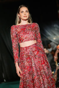 LARISSA Red Floral Sequin Lehenga Top