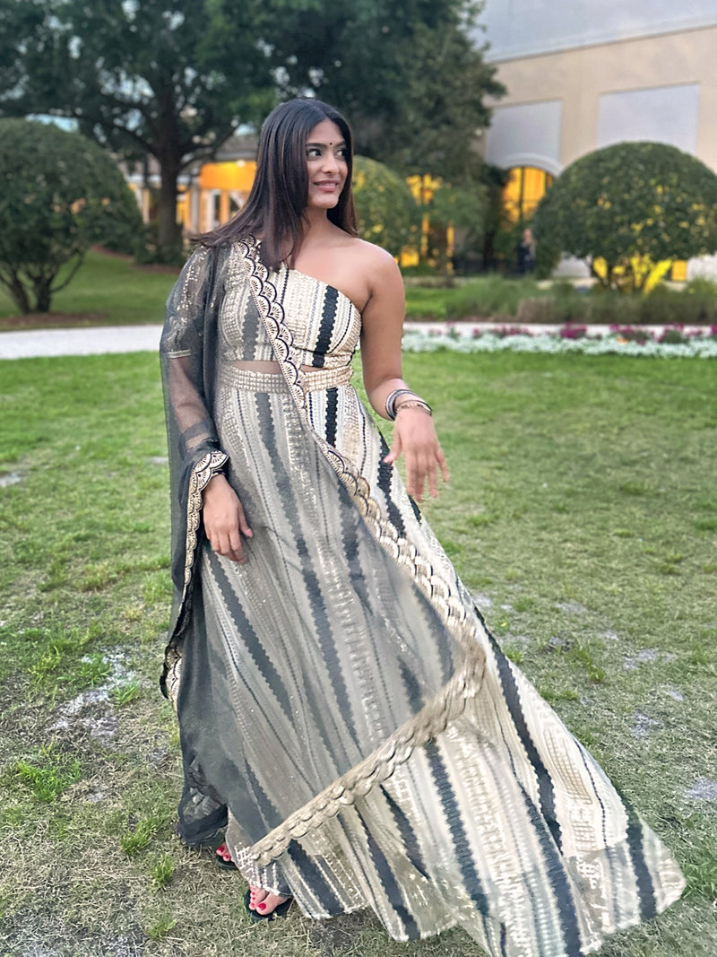 LEYA Black and Gold One Shoulder Lehenga Top
