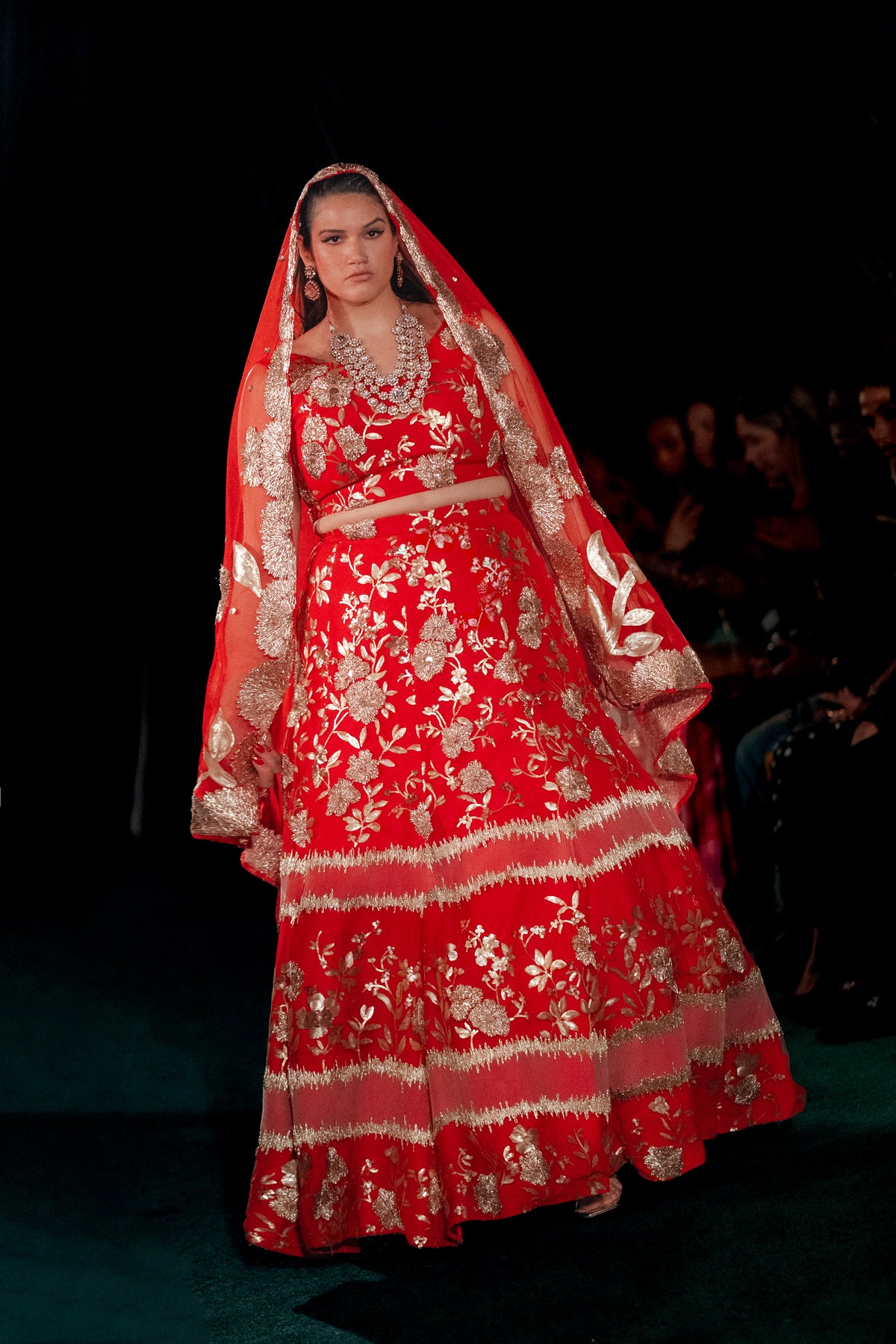 BRIELLA Red and Gold Sequin Lehenga Set