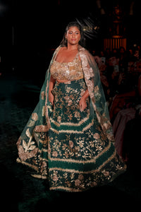MISHA Green and Gold Sequin Lehenga Set