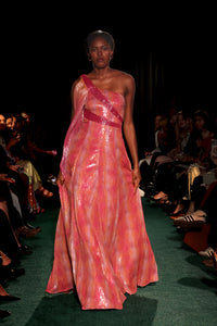 JUHI Pink and Orange Recycled Sequin Gown