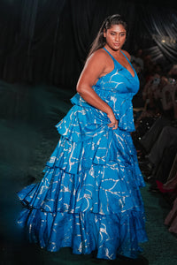 GRECIA Blue and Gold Maxi Dress