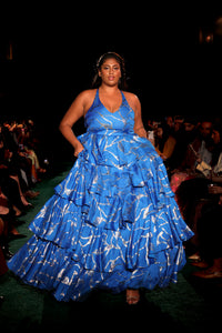 GRECIA Blue and Gold Maxi Dress