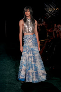 BELLINA Blue and Gold Lehenga Skirt