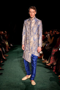 MANPREET Blue and Gold Asymmetrical Sherwani