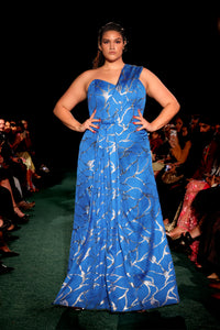 MADIHA Blue and Gold Sari Jumpsuit