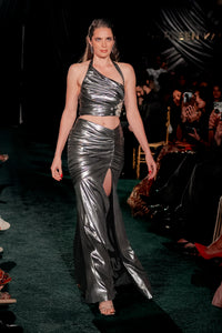RIRI Silver Metallic Lehenga Top