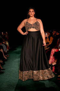 DALILAH Black and Gold Embroidered Lehenga Skirt