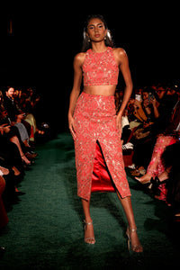 SANJITA Red and Gold Embroidered Skirt