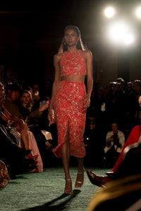 SANJITA Red and Gold Embroidered Skirt