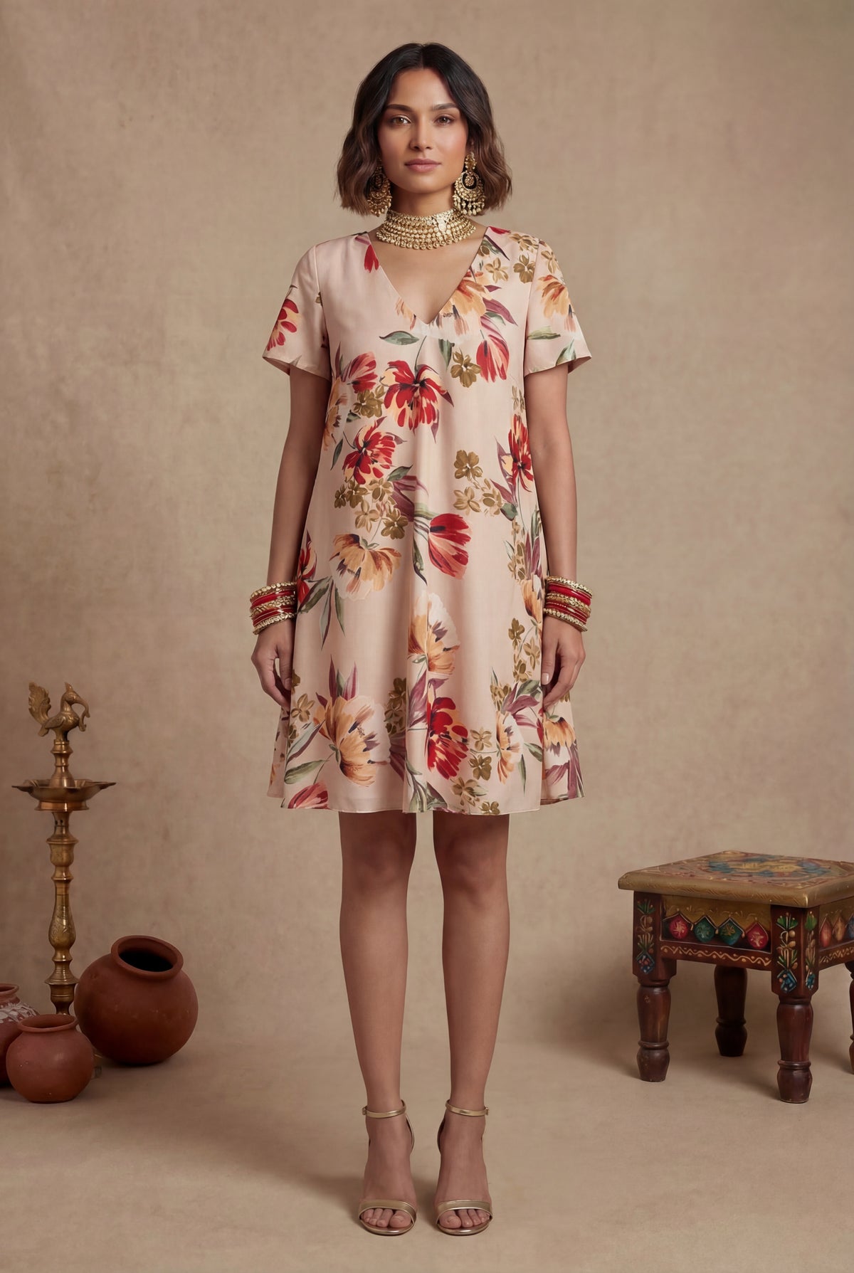 MABEL Cream Floral Dress (Sample)