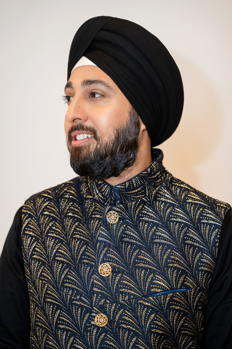 MADHIR Navy and Gold Nehru Vest