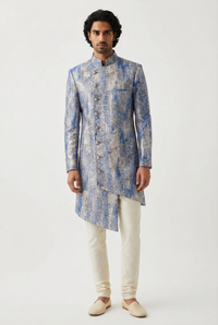 MANPREET Blue and Gold Asymmetrical Sherwani
