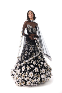 MARIAH Black and White Floral Lehenga Set