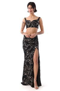 MELIA Black and Gold Mermaid Slit Skirt