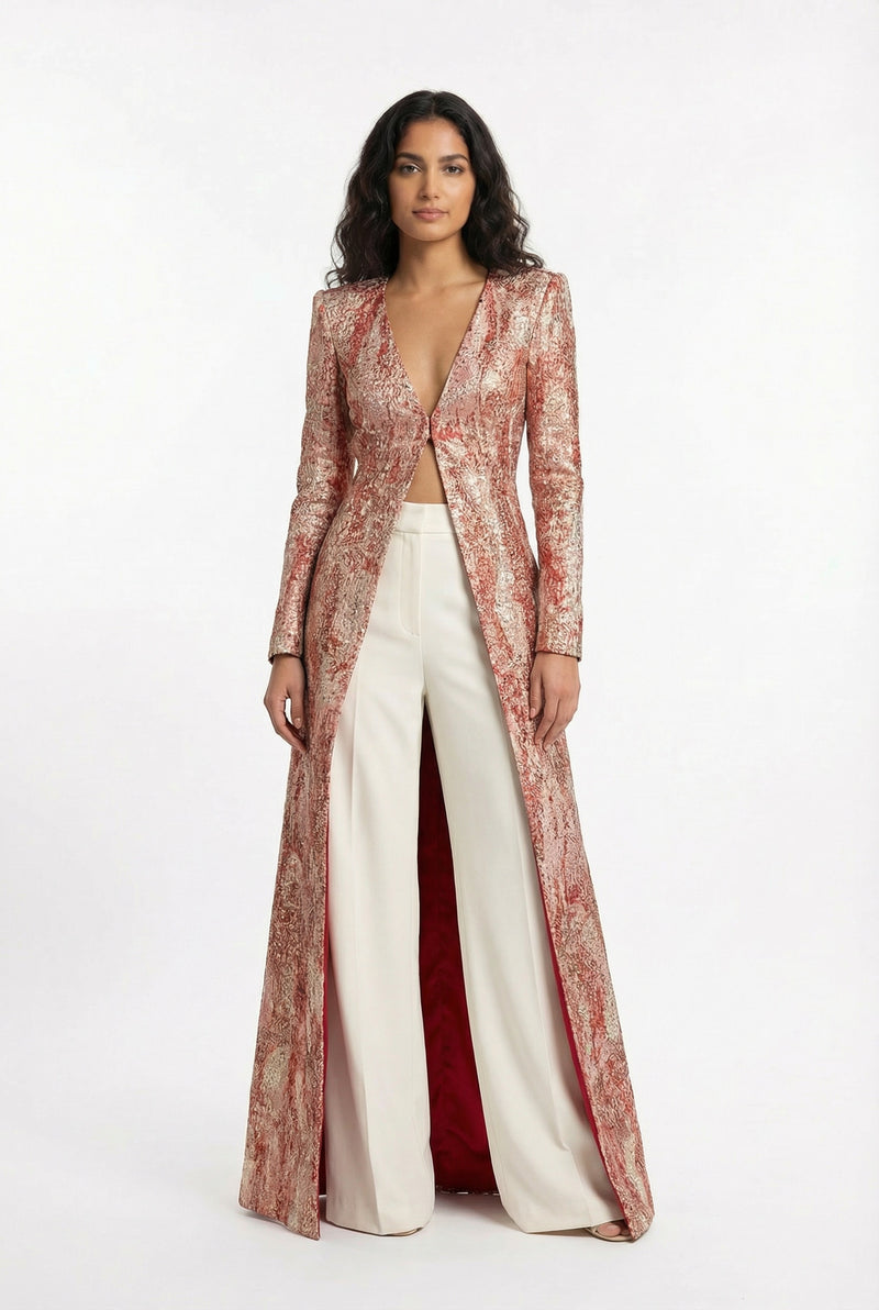 gold evening dress long sleeve Chic and Holland HF1552 Prom Dress - Nude main image 0