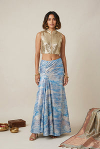 BELLINA Blue and Gold Lehenga Skirt