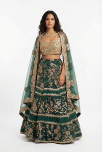 MISHA Green and Gold Sequin Lehenga Set