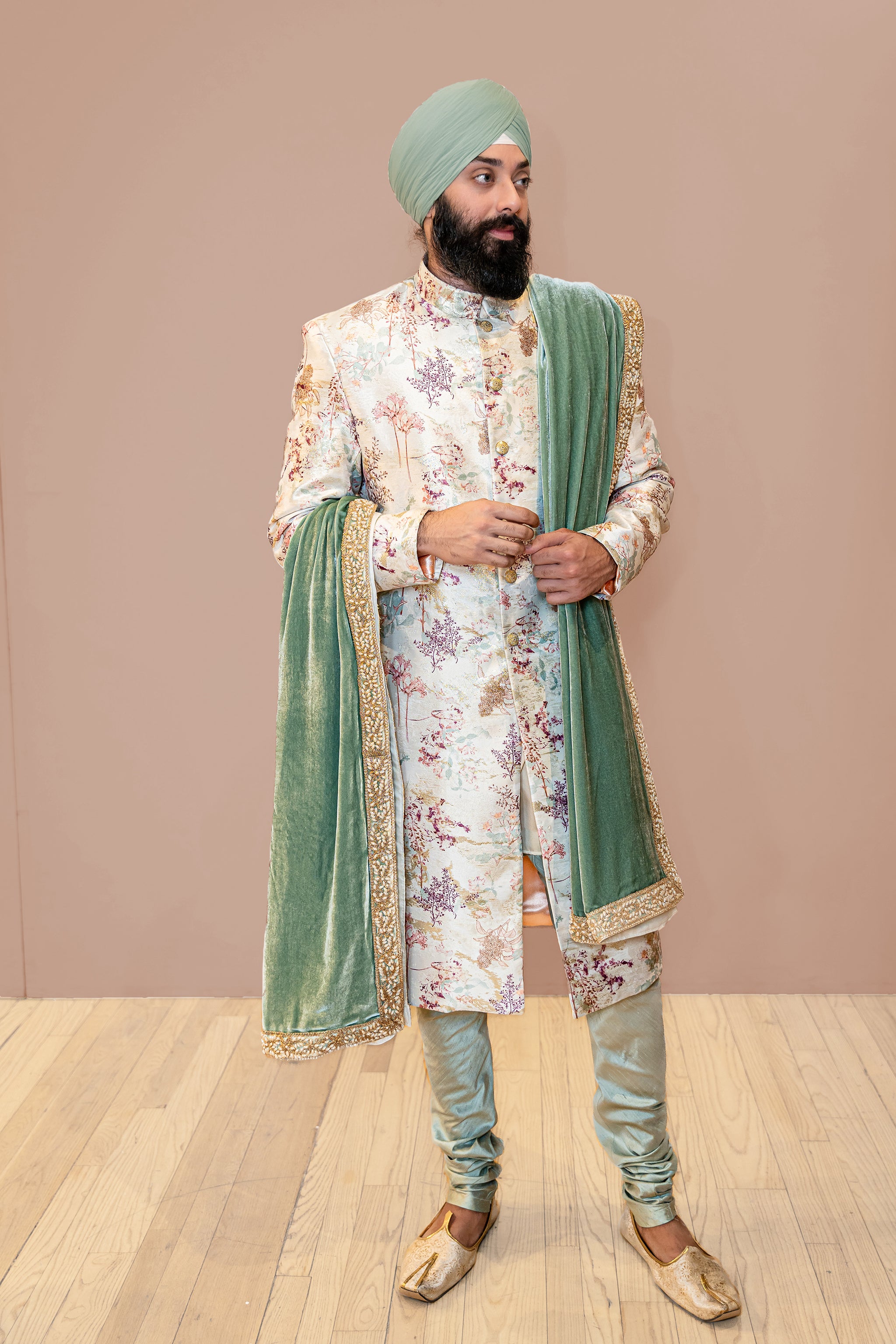 NABEEL Ivory Pastel Wedding Sherwani | Indian Groom Sherwani