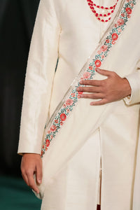 NAVAN Velvet Embroidered Red and Ivory Stole