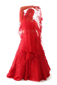 NATASHA Red Beaded Bridal Lehenga Set