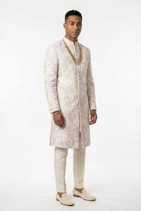 PARK Floral Vines Cream and Pink Sherwani