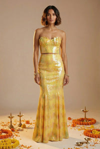SHAINA Yellow Multi Recycled Sequin Lehenga Skirt
