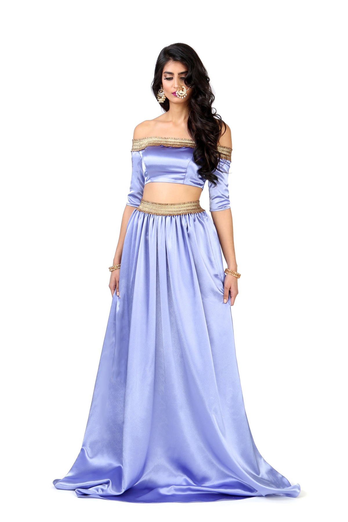REENA Satin Periwinkle Lehenga Set (Samples)
