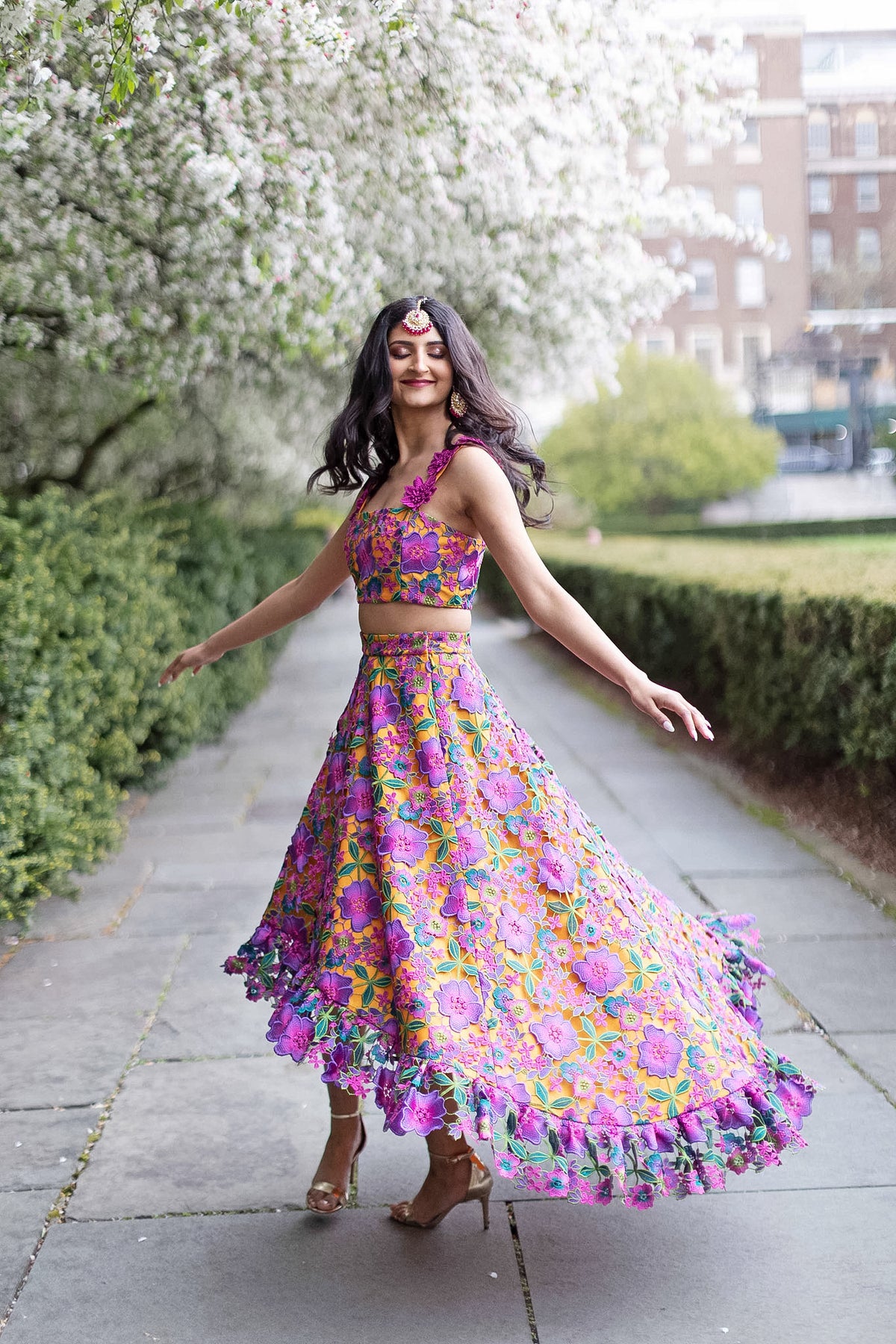 Purple, Pink and Yellow Floral Lehenga for Mehendi or Haldi