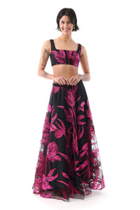 RAYANA Rafia Embroidered Black and Pink Lehenga Skirt