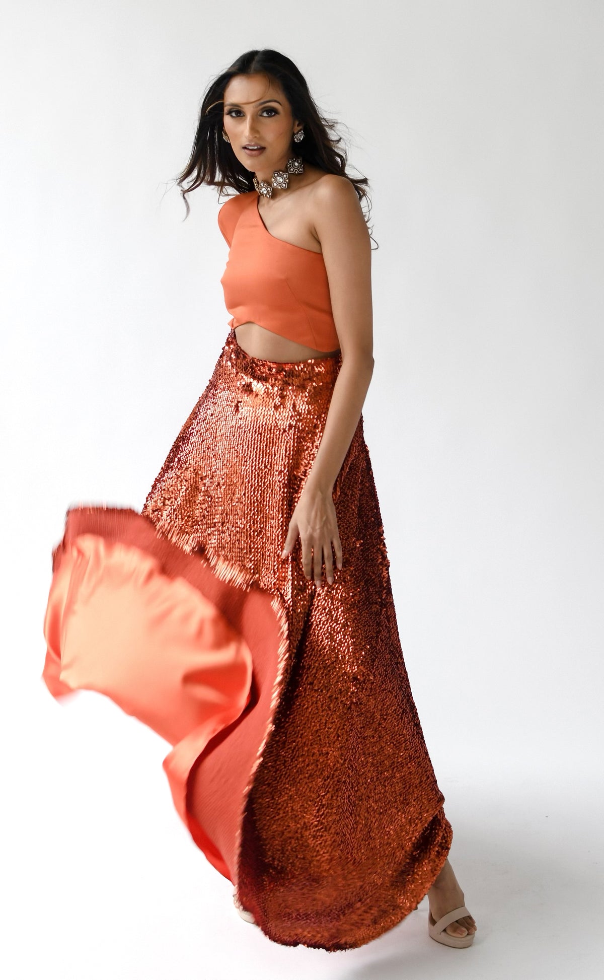 RITIKA Metallic Burnt Orange Lehenga Skirt