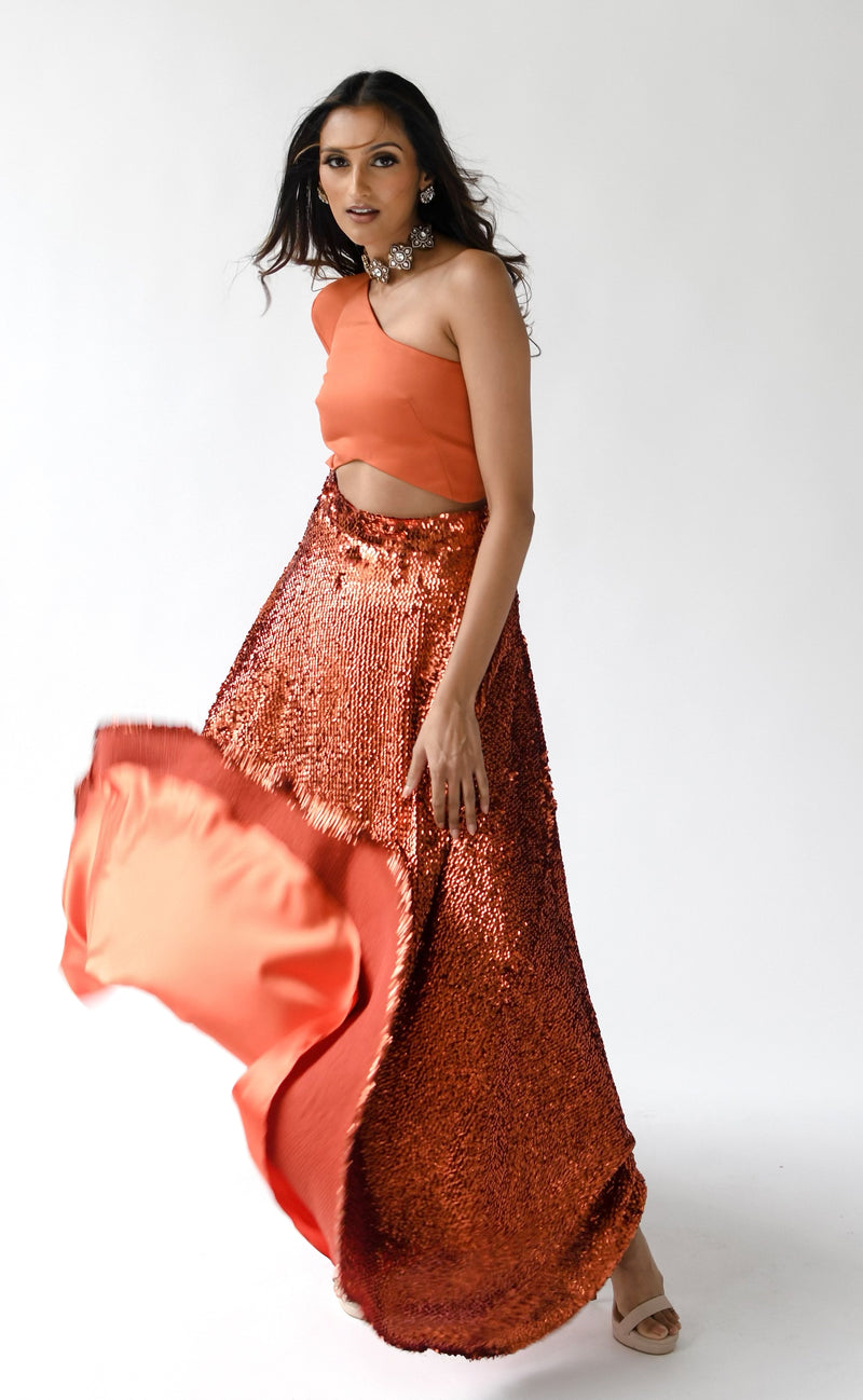 RITIKA Metallic Burnt Orange Lehenga Skirt