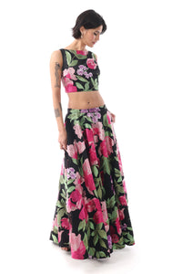 ALEERA Black and Pink Embroidered Floral Lehenga Top